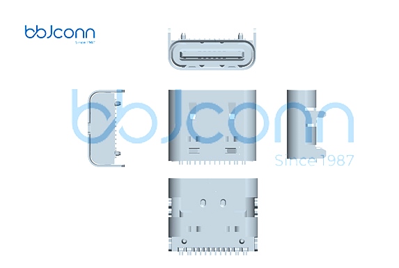 TYPE-C 16P 母座 L7.35 CH1.68 板上一体式 5A 外壳带弹 SMT