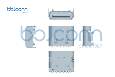 TYPE-C 16P 母座 L7.35 CH1.68 板上一体式 5A 外壳带弹 SMT