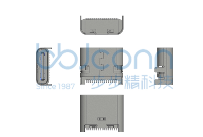 TYPE-C 16P 母座 一体式 板上四脚插 L=7.60 CH=1.62 端子SMT 带中夹片