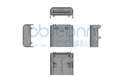 TYPE-C 16P 母座 L=8.35 CH=1.67 板上四脚插 带柱 端子SMT