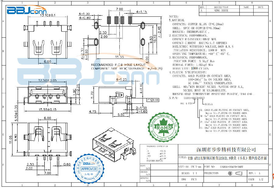 USB AF11长短体沉板直边SMT1.9铁壳（小米）黑色胶芯光面.png