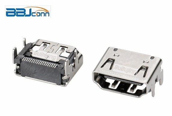 HDMI A TYPE母座铁壳镀镍平口无点(犀牛云）