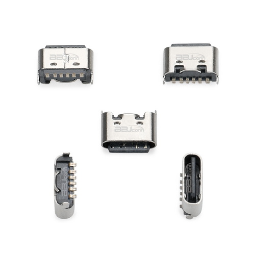 TYPE-C 6PIN　母座立式短体贴板H=5.0--（UC.01.53-1B-0003）_调整大小